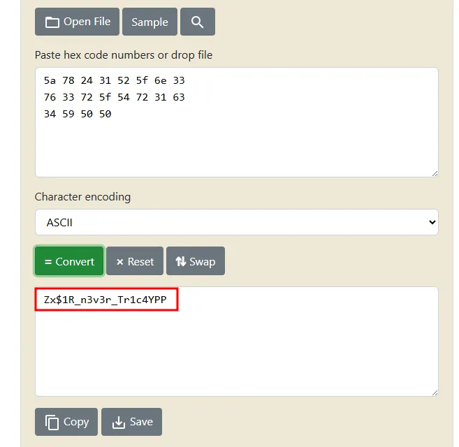 Hex-to-ASCII conversion of the recovered key bytes