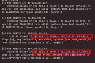 Wireshark capture showing the TCP connection attempt.
