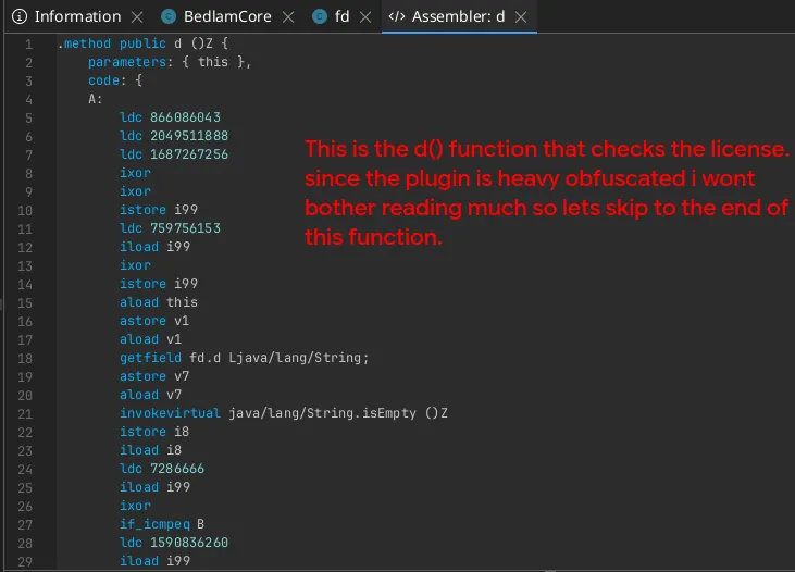 the start of the function byte-code
